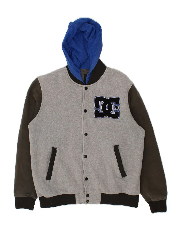 DC Mens Hooded Varsity Jacket UK 38 Medium Grey Colourblock Cotton