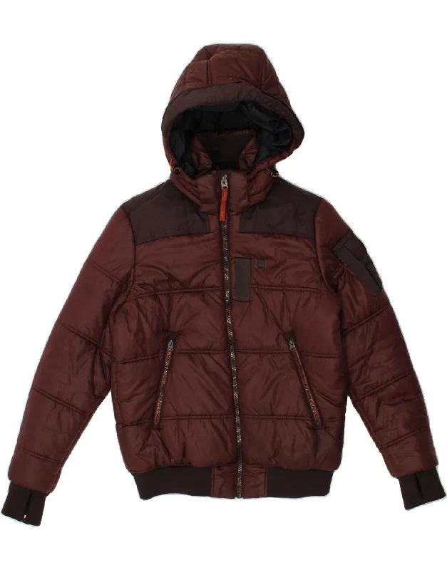 G-STAR Mens Hooded Padded Jacket UK 40 Large Maroon Polyester