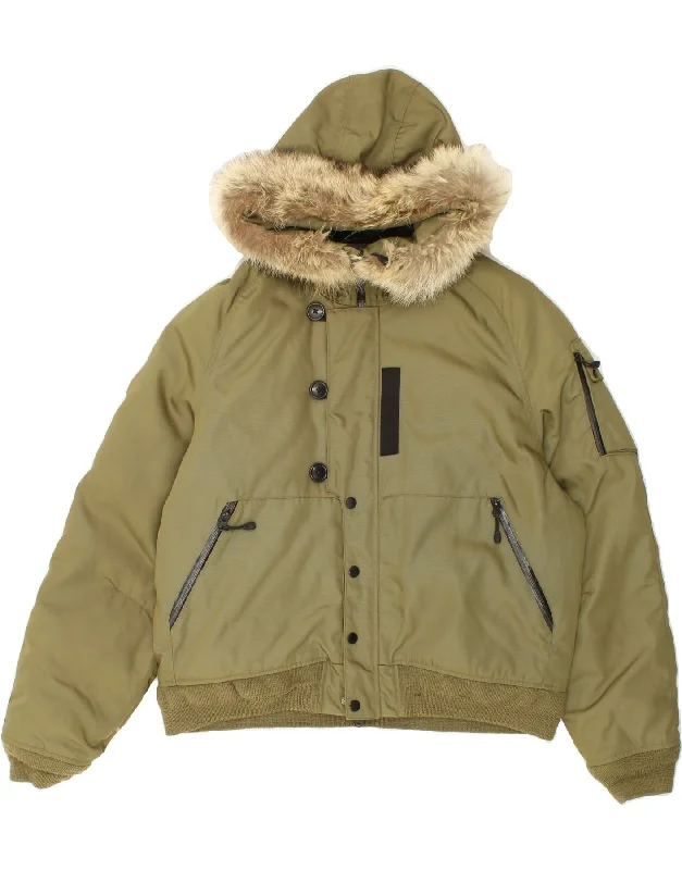 POLO RALPH LAUREN Mens Hooded Padded Jacket UK 40 Large Khaki Nylon