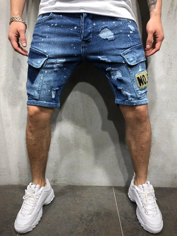 Men's New Distressed Side Pocket Denim Shorts