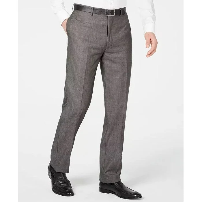 Calvin Klein Men's X Slim-Fit Stretch Charcoal Mini Grid Suit Pants Charcoal Size 44X32