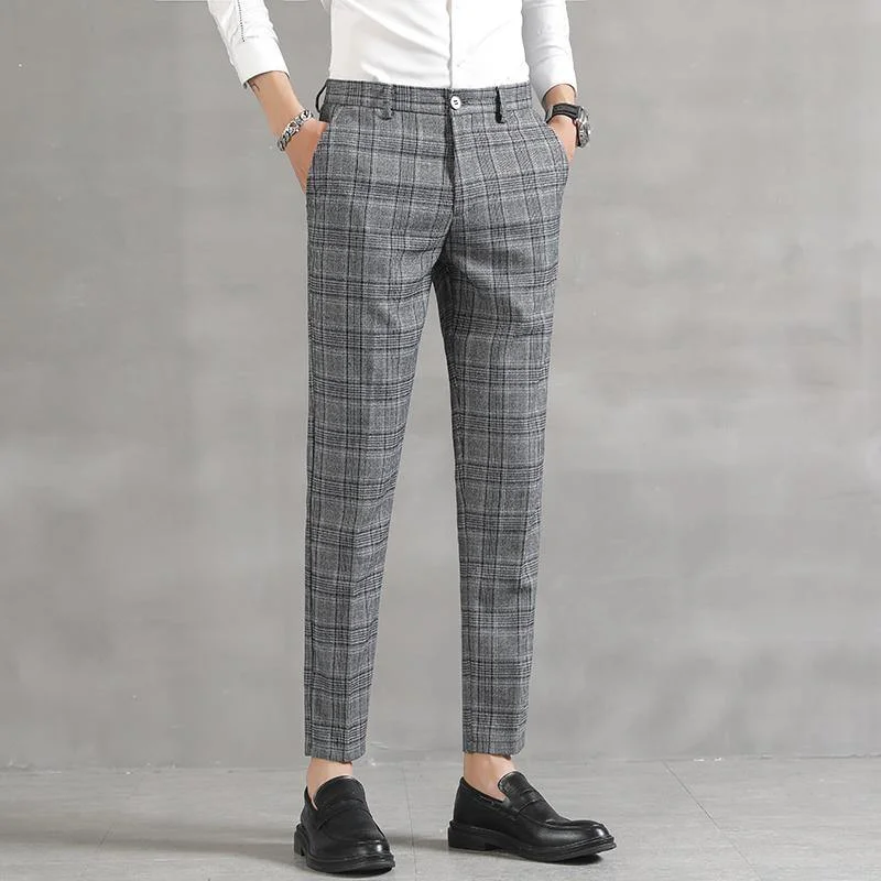 YASUG Men's Plaid Business Ankle Length Pants