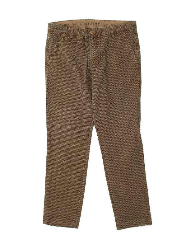 AVIREX Mens Slim Chino Trousers W36 L31  Brown Houndstooth Cotton