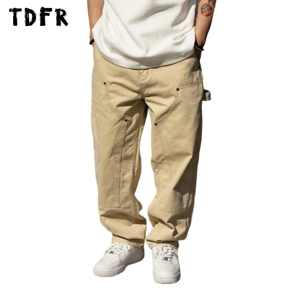 Multi-Pocket Cargo Pants - Washed Distressed Retro Loose Straight-leg