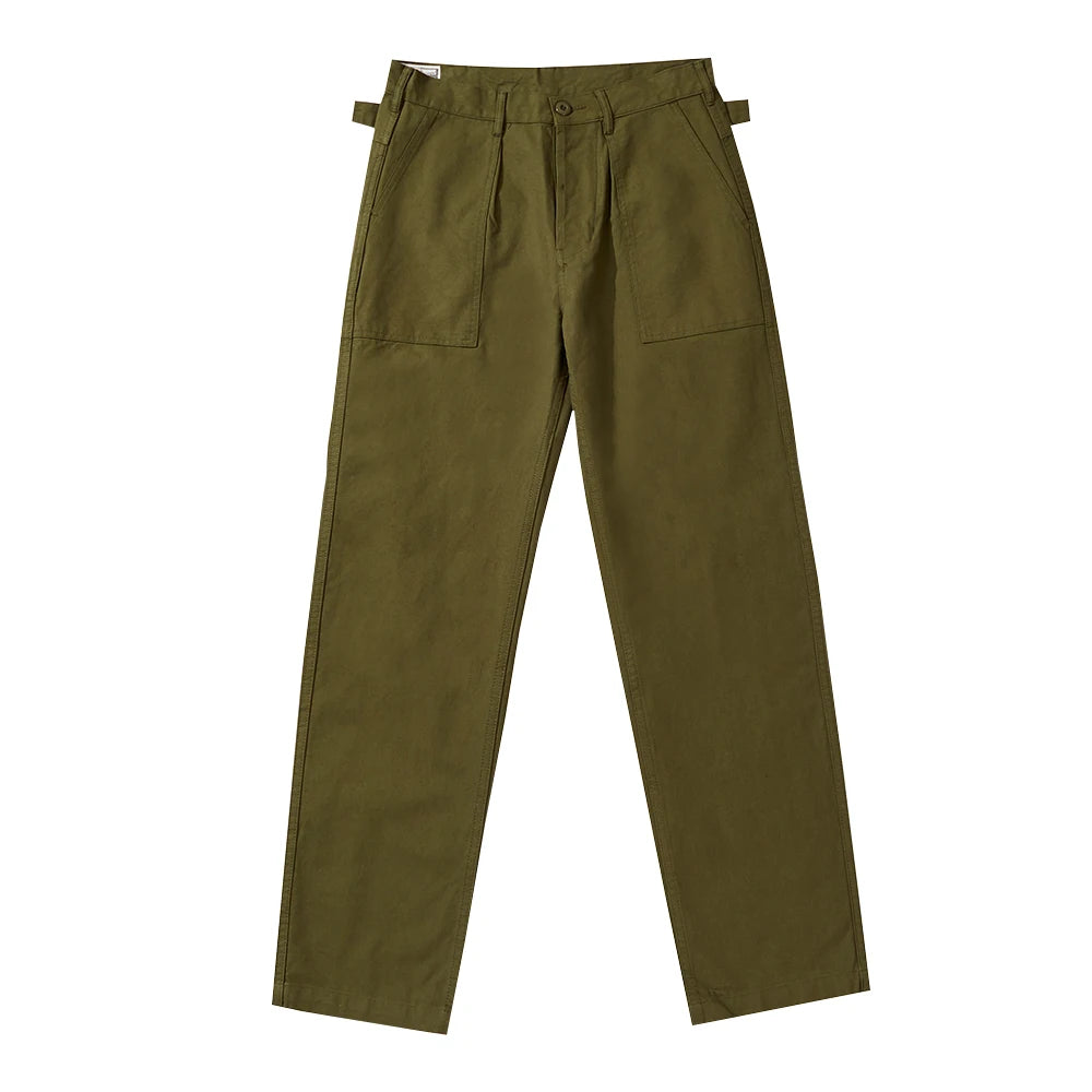 Loose Straight-leg Pants Mens Amekaji Solid Color Casual Vintage Trousers