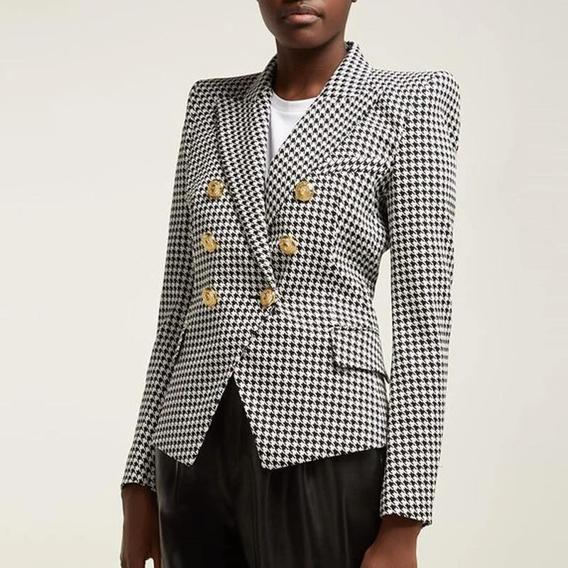 Houndstooth Blazer Women - Casual - Plaid