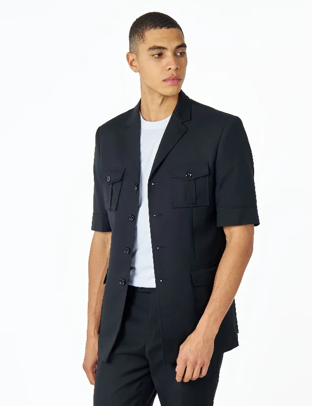 CLASSIC BLACK SAFARI SUIT JACKET SHORT SLEEVE