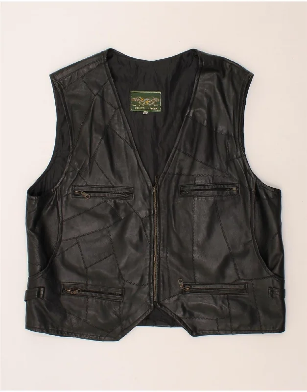 ECHTES LEDER Mens Leather Gilet UK 44 2XL Black Patchwork Leather