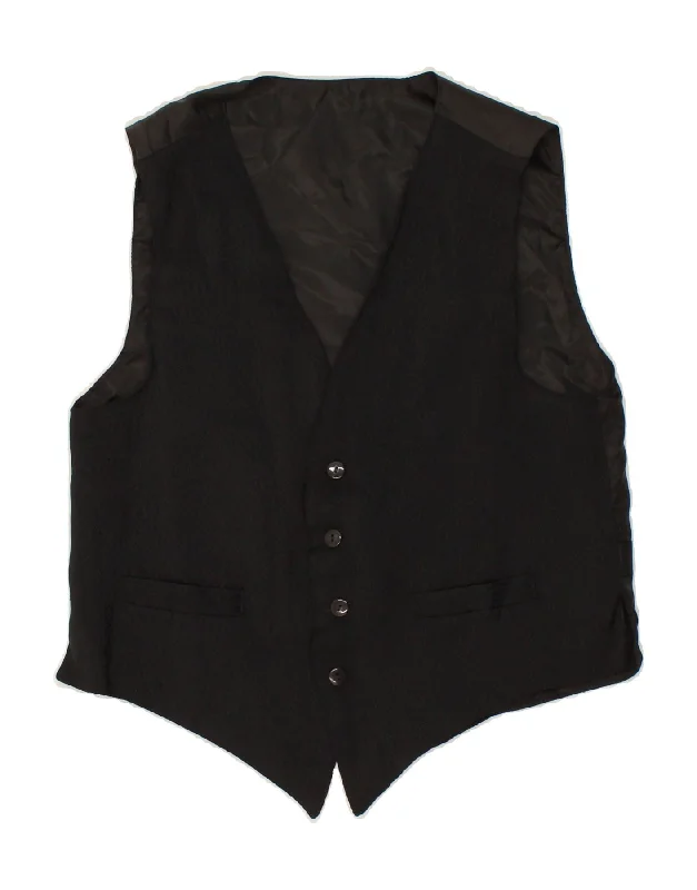 VINTAGE Mens Waistcoat Medium Black Polyester