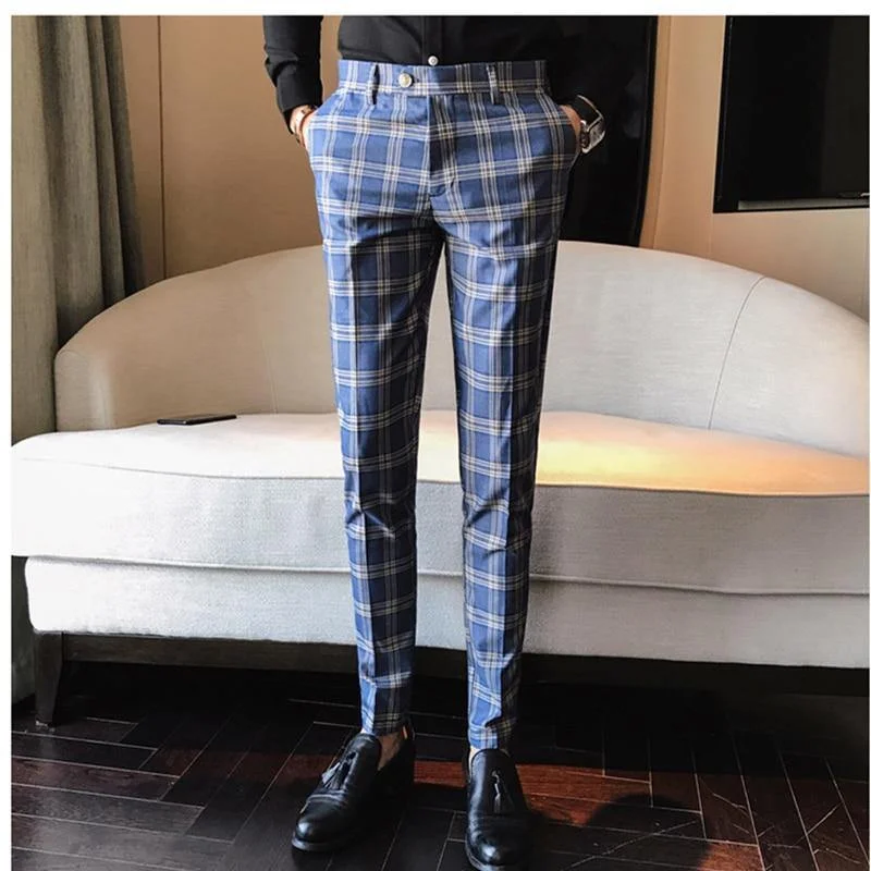 ZACK Men's Slim Fit Formal Plaid Pants