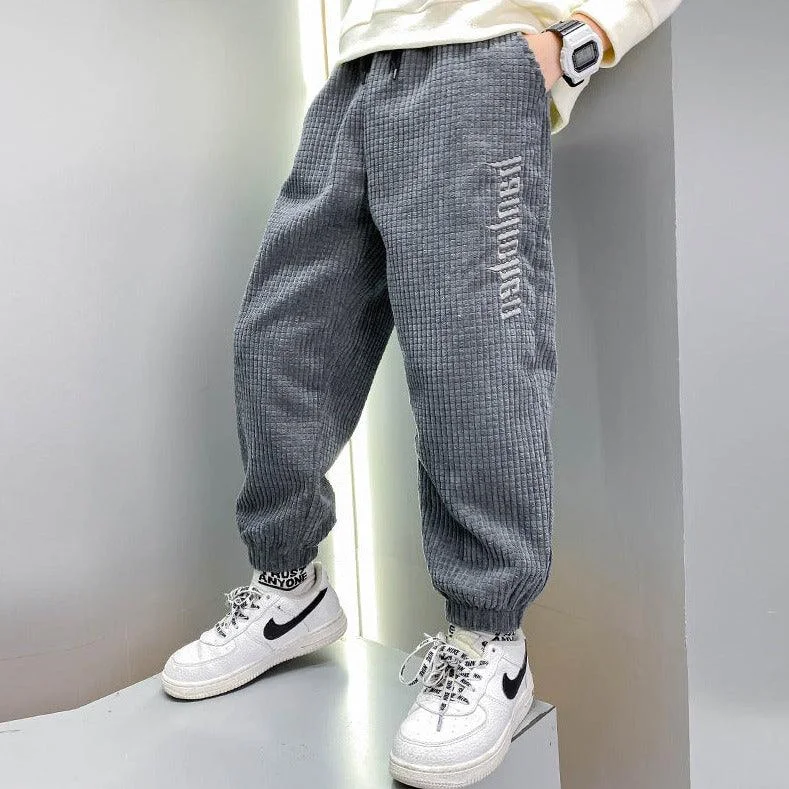 Boys' Casual Pants Thickened Plus Velvet Middle-aged Kids