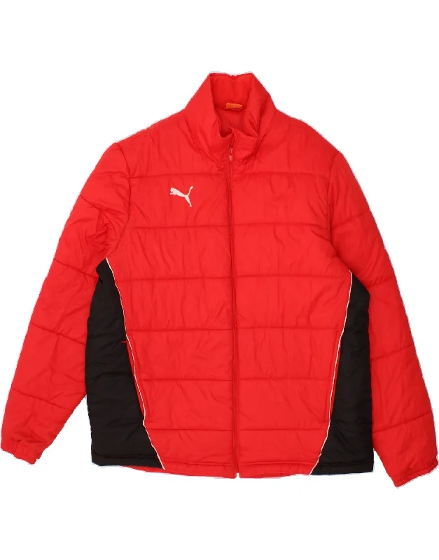 PUMA Mens Hooded Padded Jacket UK 44 2XL Red Colourblock Nylon