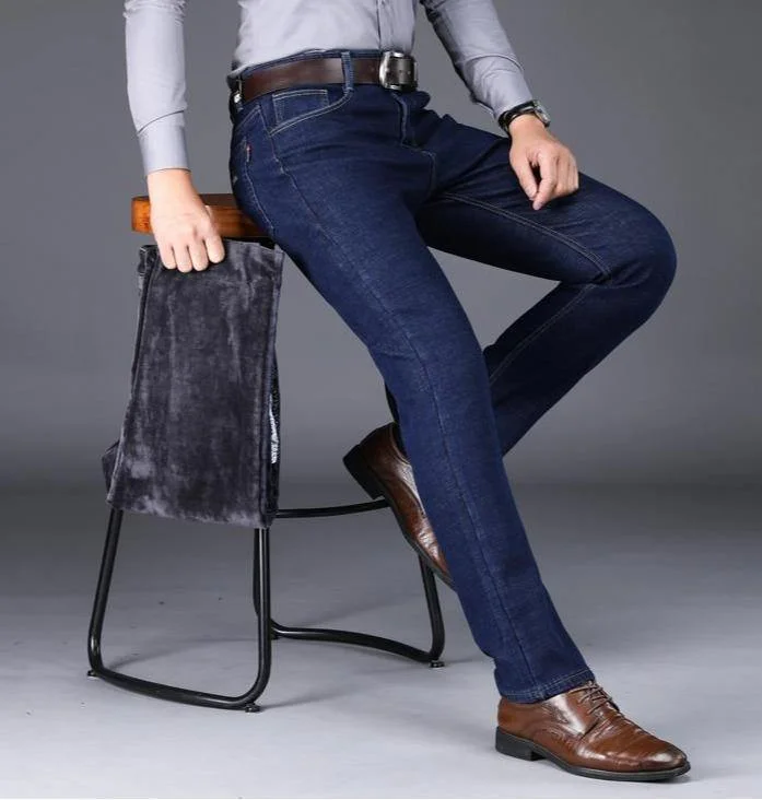 Winter Men's Warm Formal Jeans