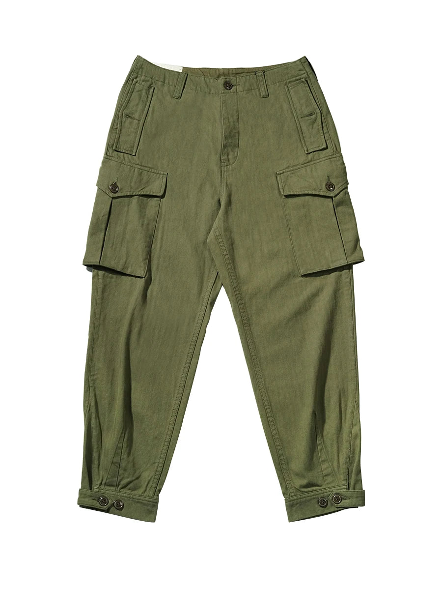 Men's Cargo Pants Mid-high Waist Loose Straight Ankle-length Army Casual Vintage Trousers