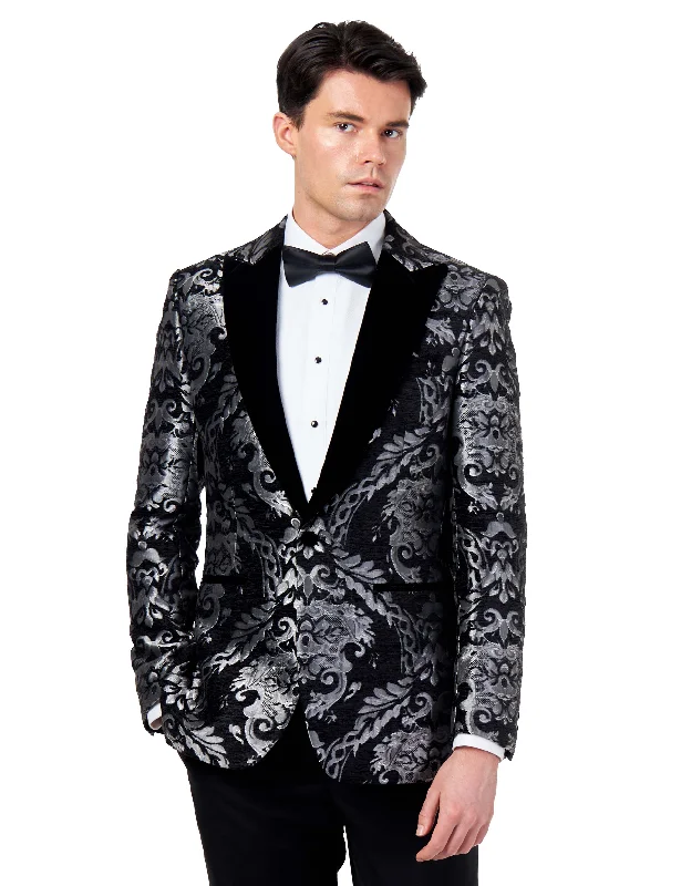 GLEN – SILVER GREY PAISLEY BROCADE PRINT TUX JACKET