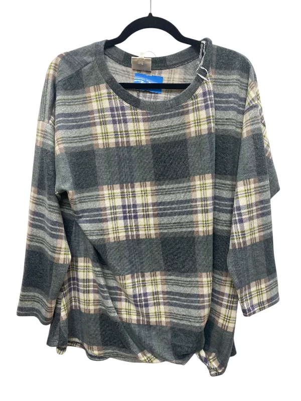 Top Long Sleeve By Tru Self In Plaid Pattern, Size: 1x