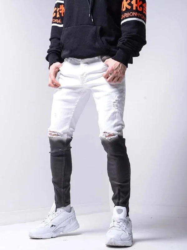 Gradient Jeans Men's Distressed Streetwear Slim Fit Jeans