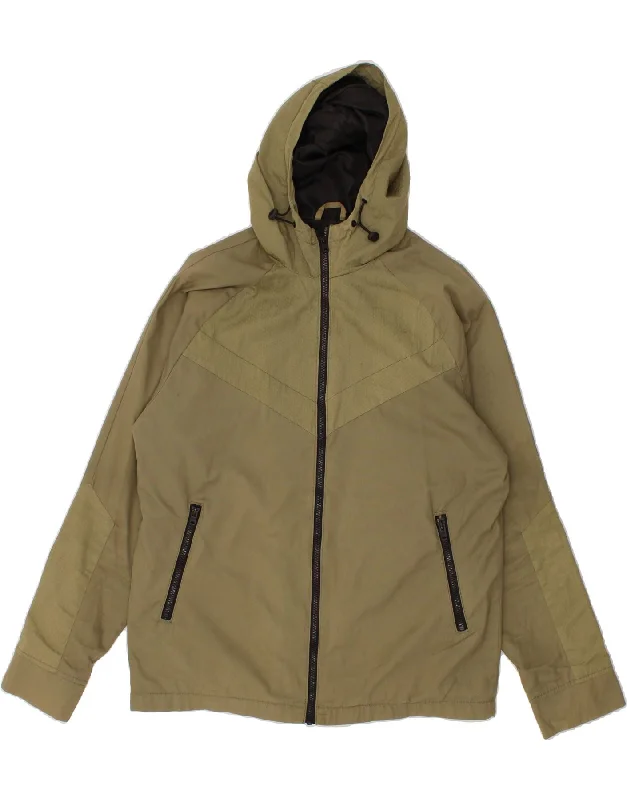 JACK & JONES Mens Hooded Windbreaker Jacket UK 40 Large Khaki Cotton