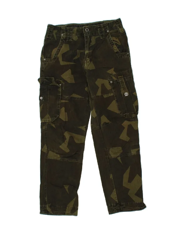 VINTAGE Mens Straight Cargo Trousers W32 L30 Khaki Camouflage Cotton