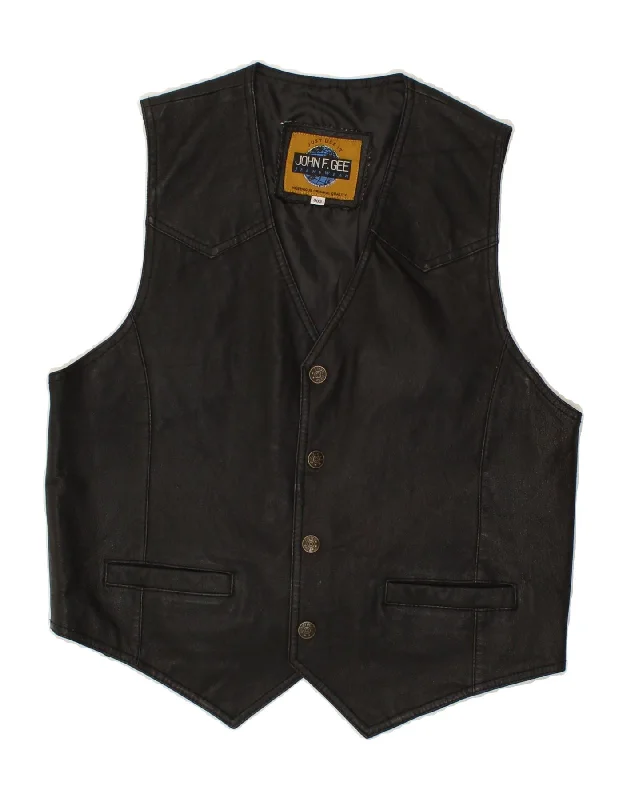 JOHN F GEE Mens Leather Waistcoat Small Black Leather