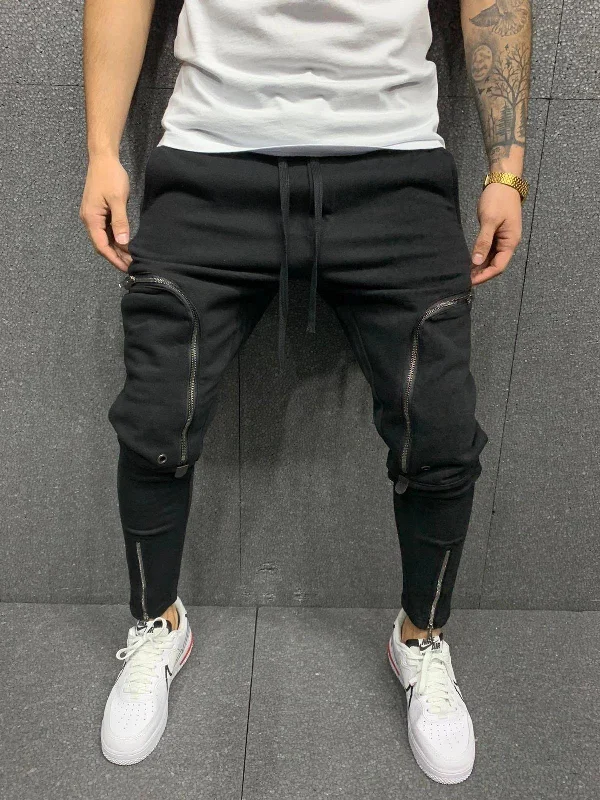 Mens Zipper Pockects Casual Pants