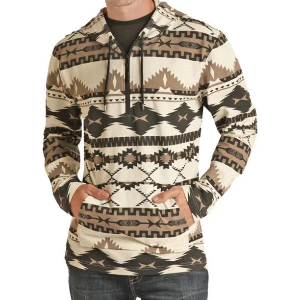 Powder River Men's Printed Aztec Quarter Zip Hoodie-Earthtones