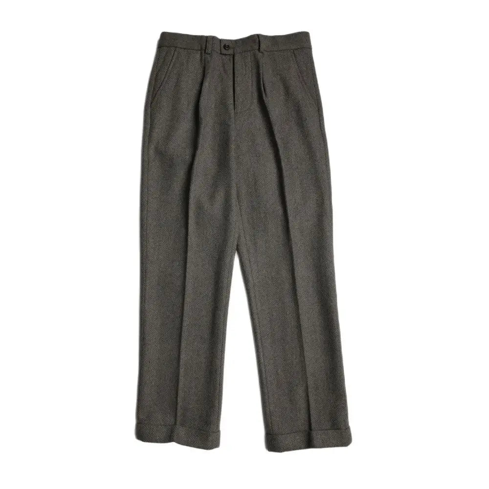 Men's Green Grey Tweed Pants - Classic Elegant Style