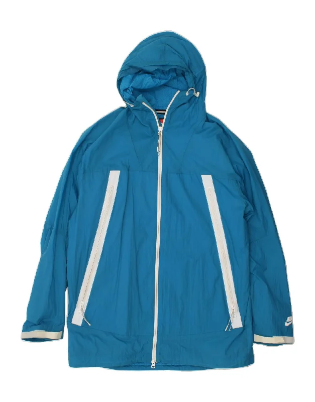 NIKE Mens Hooded Rain Jacket UK 40 Large Blue Nylon