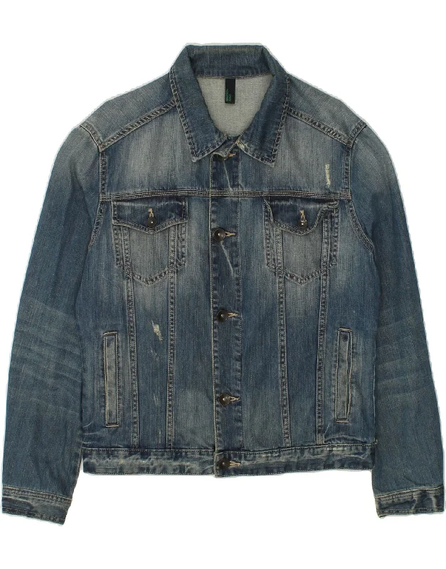 BENETTON Mens Denim Jacket UK 38 Medium Blue Cotton