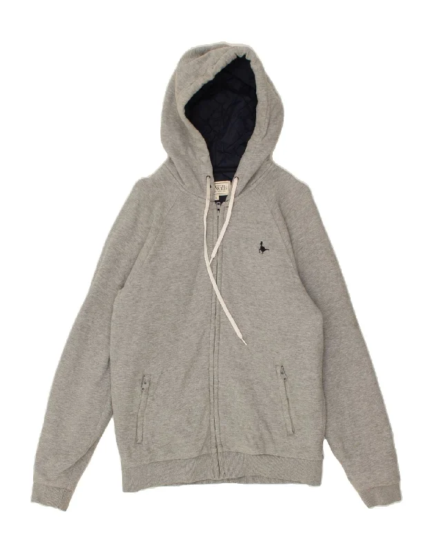 JACK WILLS Mens Hooded Bomber Jacket UK 36 Small Grey Cotton