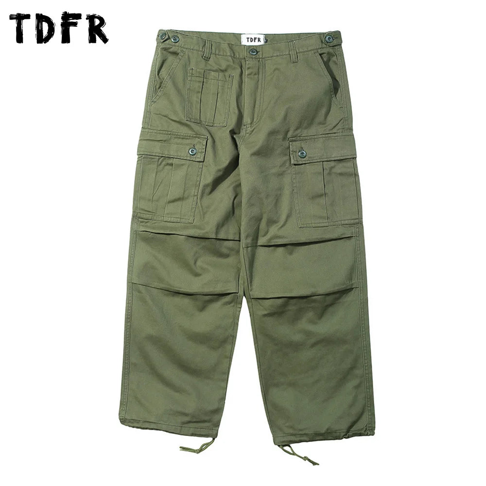 Multi-Pocket Cargo Pants Safari Style Drawstring Jogger Pants Wide Leg Trousers