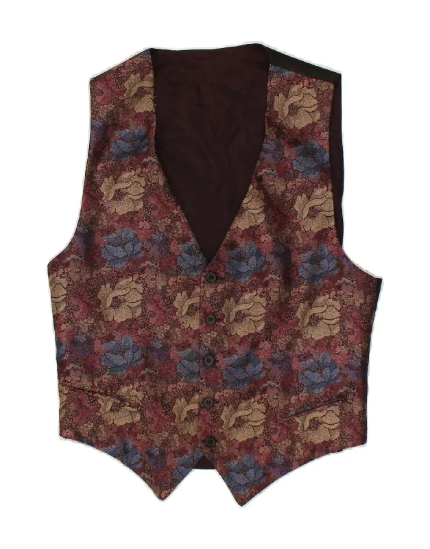 VINTAGE Mens Waistcoat  Small Multicoloured Floral Silk