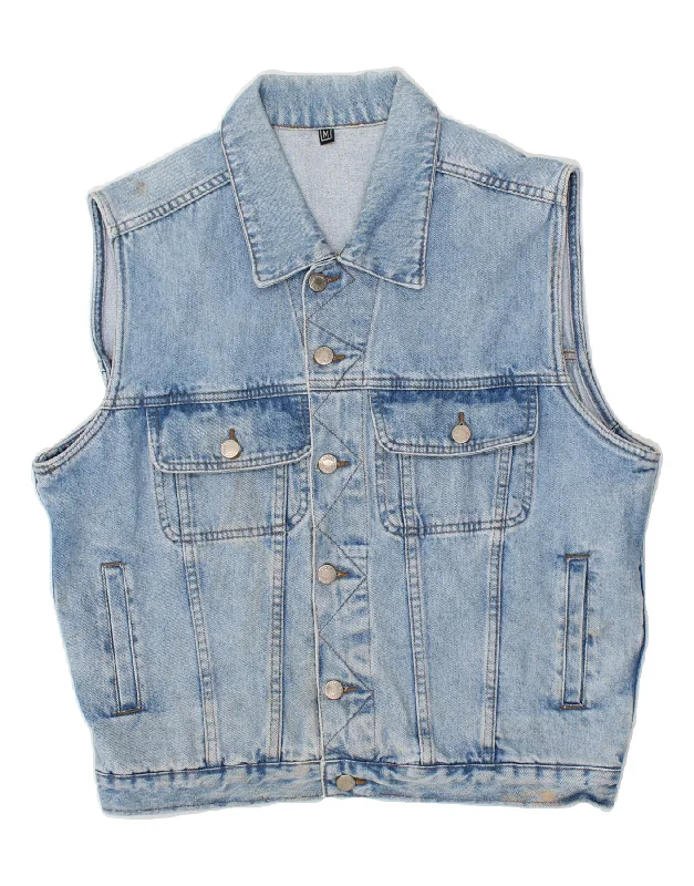 VINTAGE Mens Denim Gilet UK 38 Medium Blue Cotton