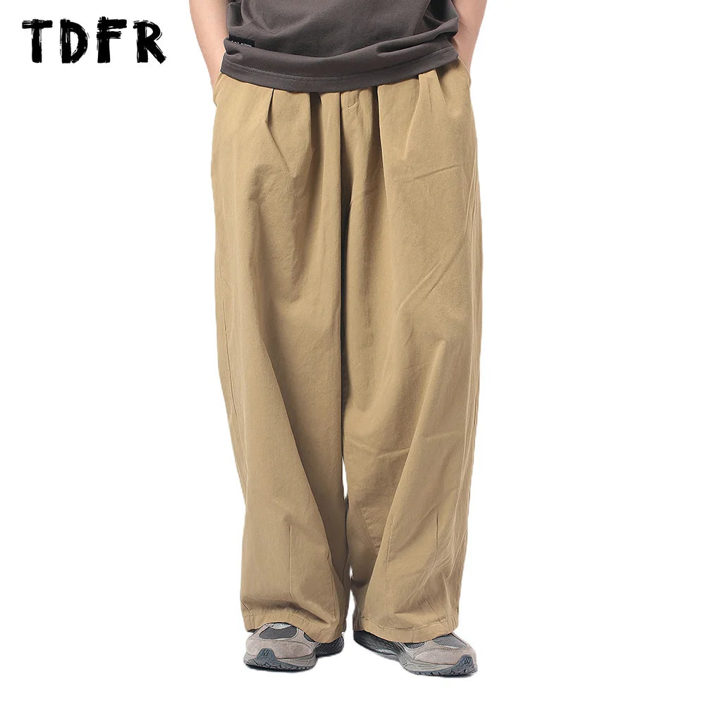 Solid Color Cargo Pants - Amekaji Safari Style - Elastic Waist - Wide Leg Trousers