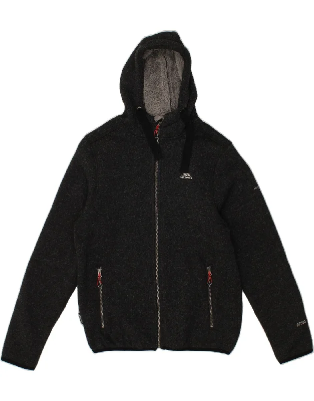 TRESPASS Mens Hooded Bomber Sherpa Jacket UK 36 Small Black Flecked