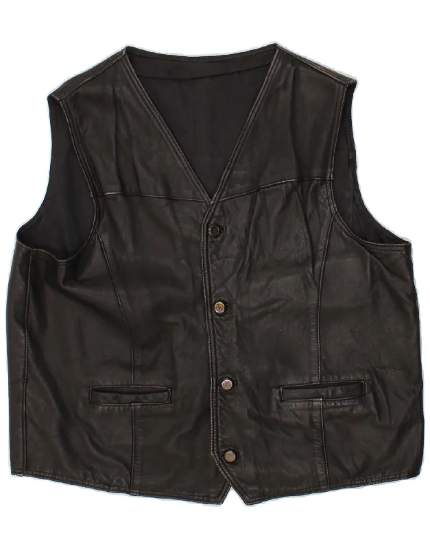 VINTAGE Mens Leather Waistcoat IT 54 XL Black