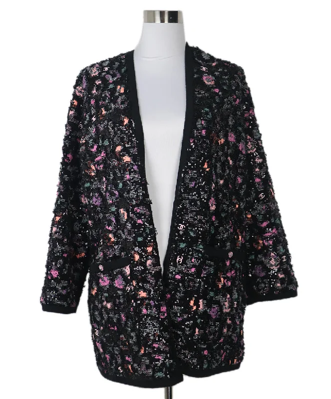 Chanel Black Multicolor Sequins Knit Jacket sz 14