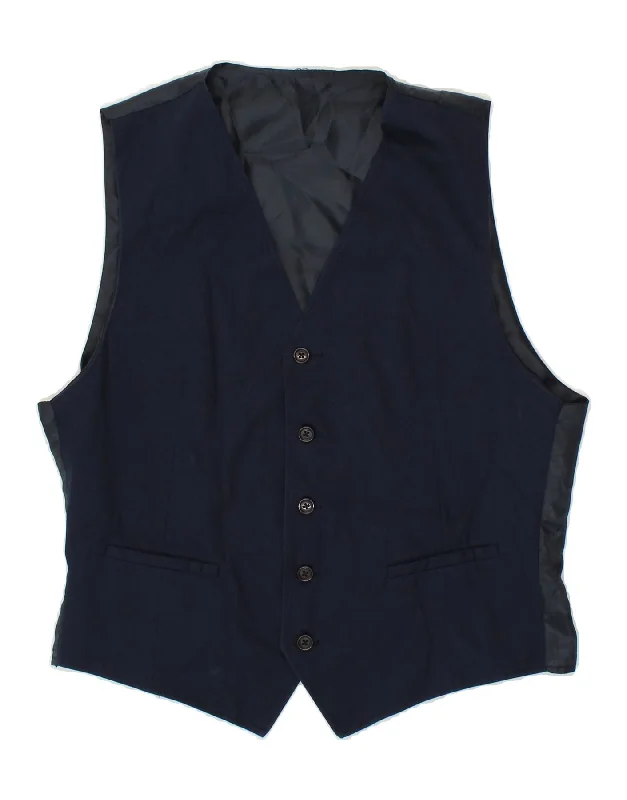 VINTAGE Mens Waistcoat IT 50 Medium Navy Blue Cotton