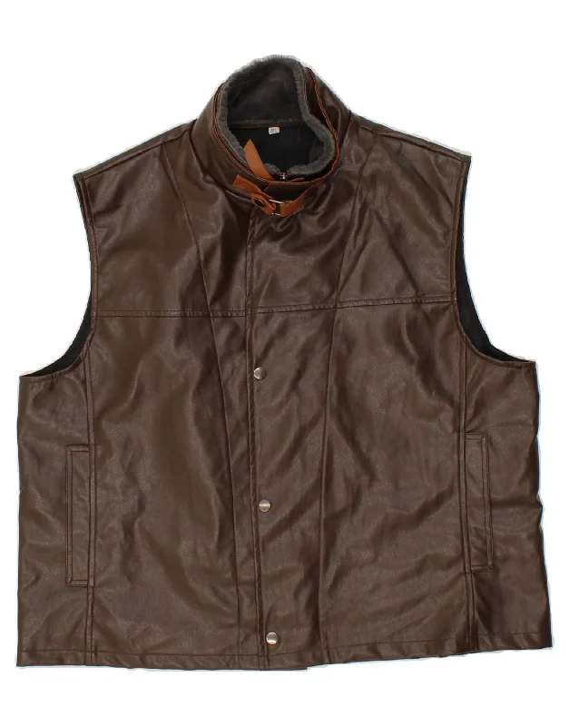 VINTAGE Mens Leather Gilet UK 46 3XL Brown