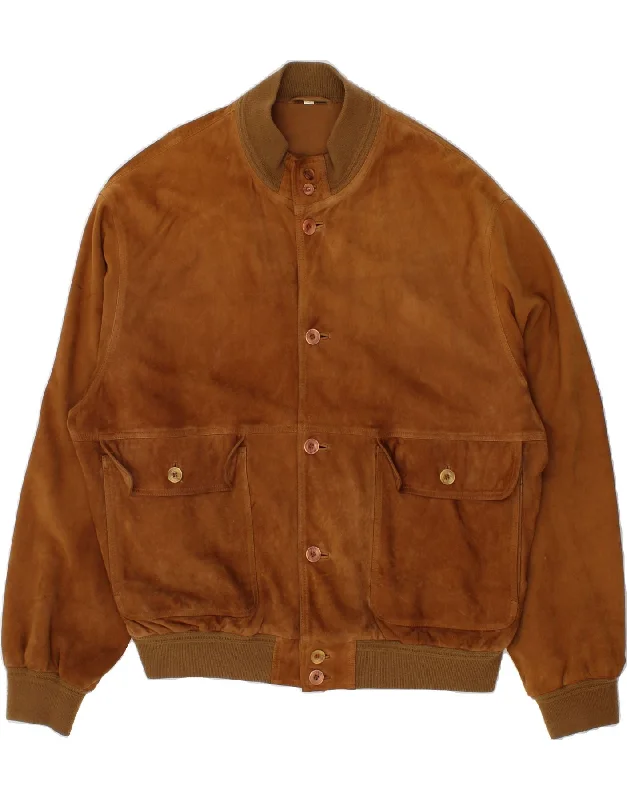 CONBIPEL Mens Suede Bomber Jacket IT 56 3XL Brown Leather