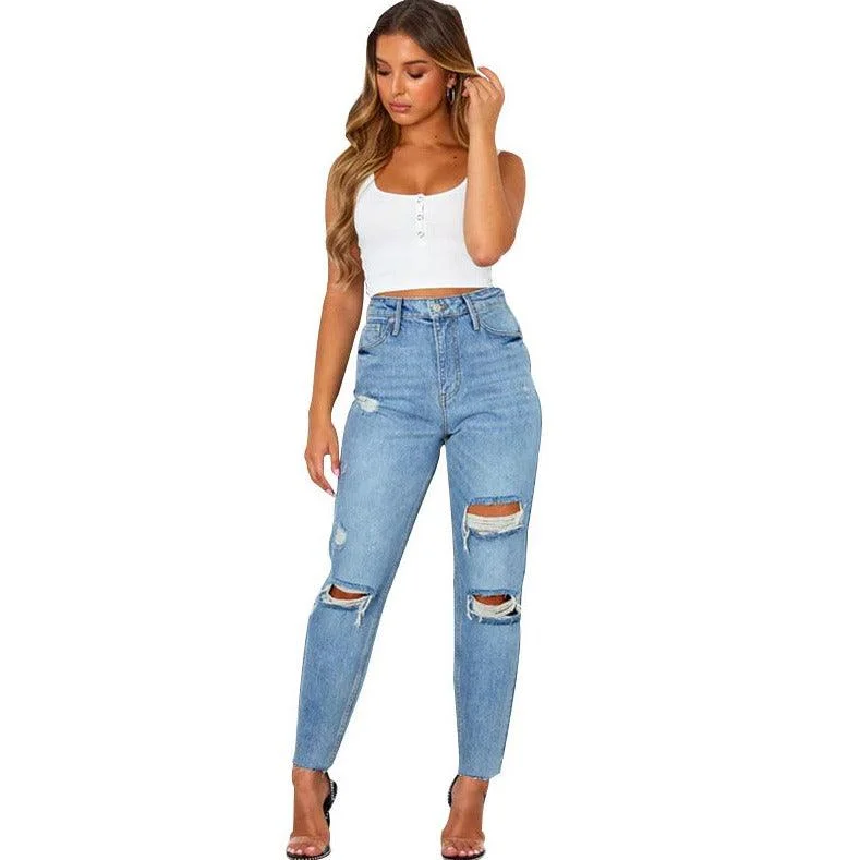 Women's Fashion Washed Blue Jeans