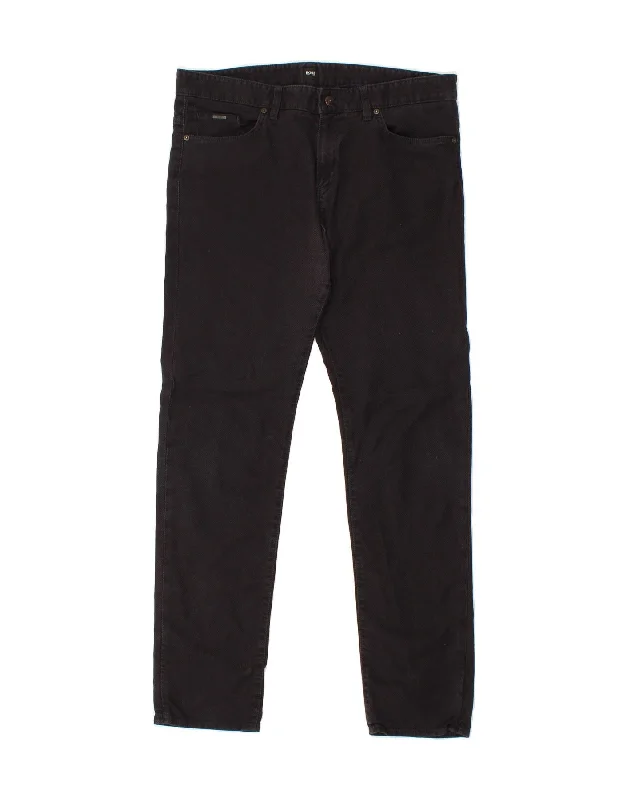 HUGO BOSS Mens Slim Casual Trousers W34 L32 Black Cotton