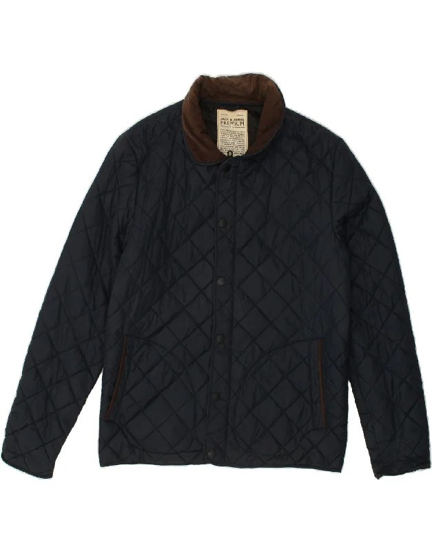 JACK & JONES Mens Quilted Jacket UK 40 Large Navy Blue Nylon