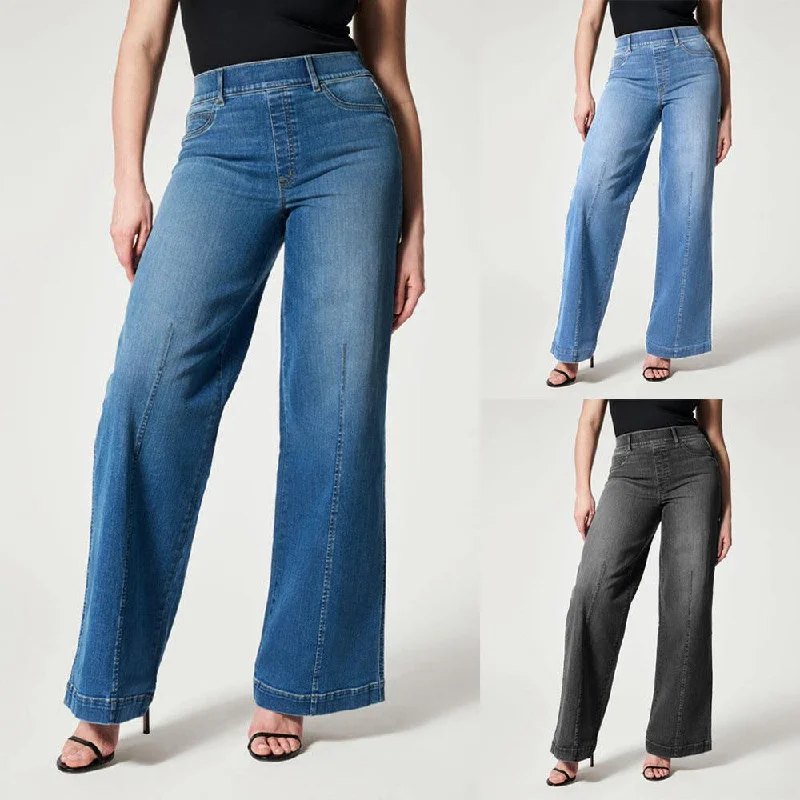 Straight High Elastic Waist Trousers