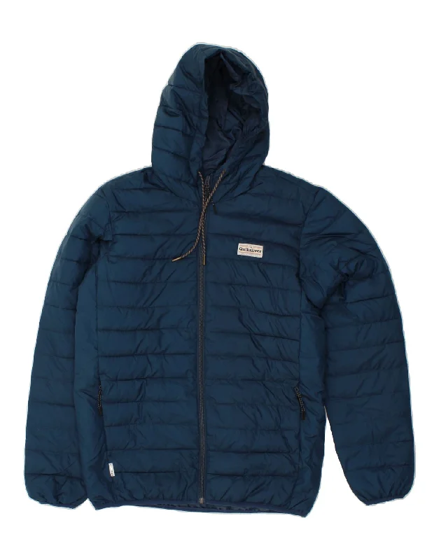 QUIKSILVER Mens Hooded Padded Jacket UK 36 Small Navy Blue Polyester