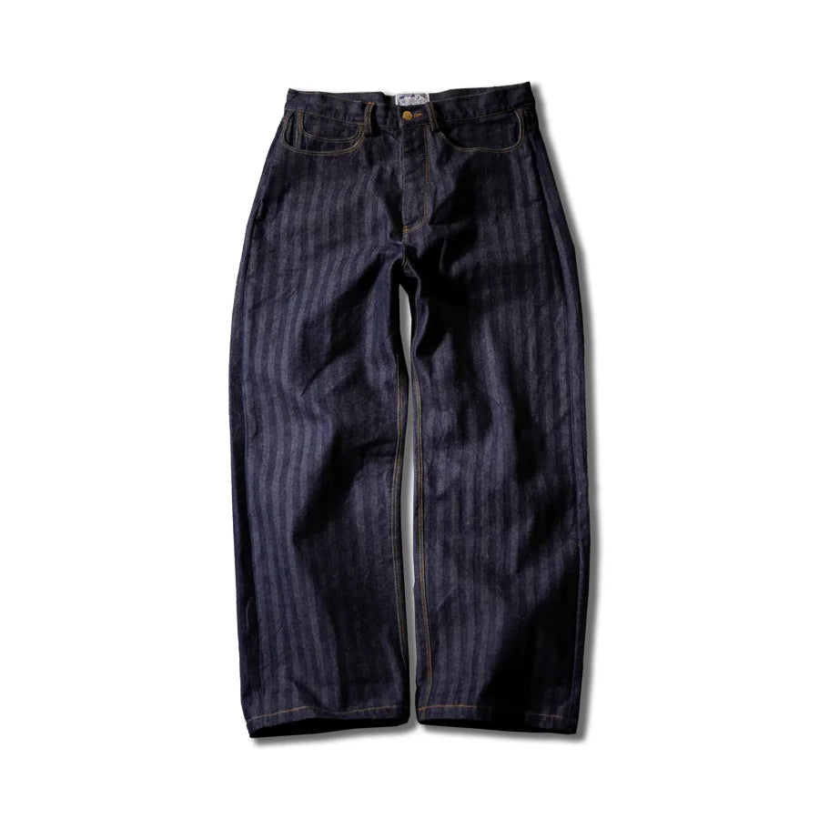 Men's Striped High Waist Selvedge Denim Pants - Wide Legs - Rugged Style