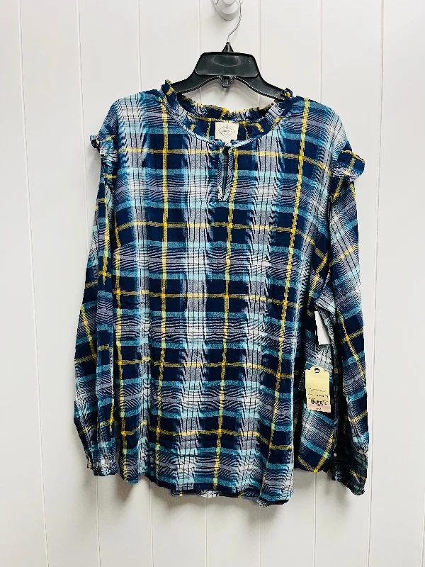 Top Long Sleeve By St Johns Bay In Blue & Yellow, Size: 2x