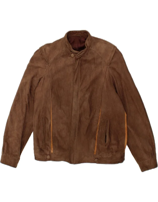 VINTAGE Mens Bomber Suede Jacket IT 50 Large Brown Colourblock Leather