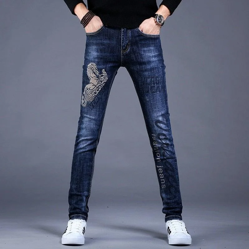 Men's Embroidery Trendy Straight Slim Fashion Jeans