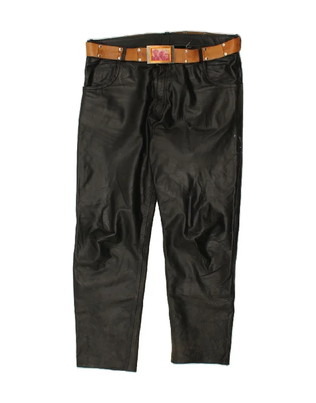 VINTAGE Mens Slim Leather Trousers W40 L30 Brown